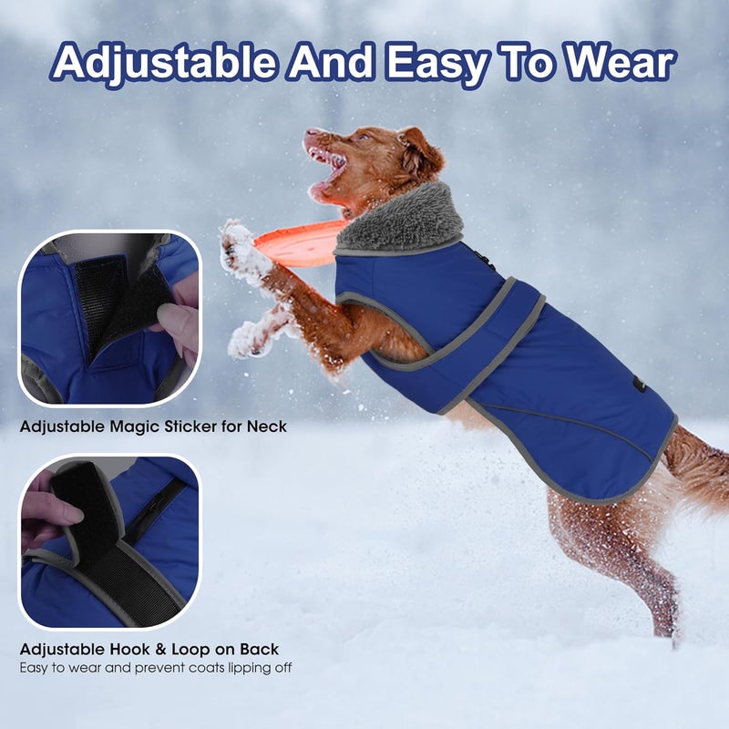 Dogcheer Dog Coat, Waterproof Dog Jacket Reflective Pet Winter Coat with Adjustable Hook & Loop, Christmas Puppy Fleece Jacket Warm Turtleneck Snowsuit for Small Medium Large Dogs - Blue, 2XL - Image 4